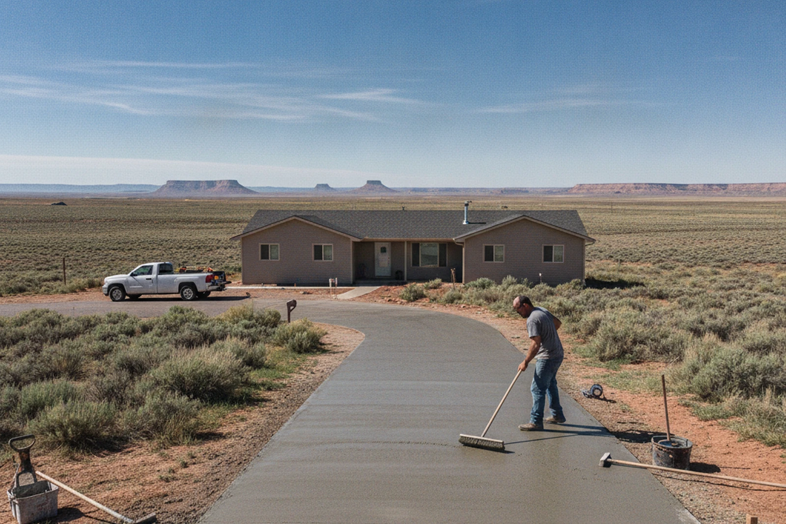 Concrete driveway replacement pour Rock Springs Wyoming Sweetwater County Great Divide Basin 6200 elevation broom finish Brett