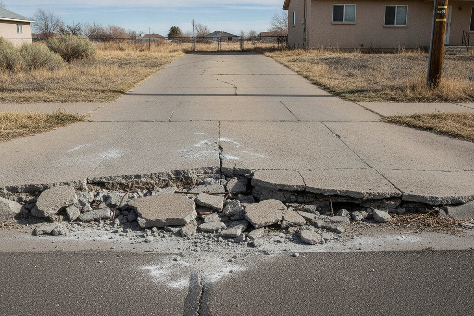 Driveway apron damage snowplow freeze-thaw Rock Springs Wyoming Sweetwater County street edge section failure Wyoming winter